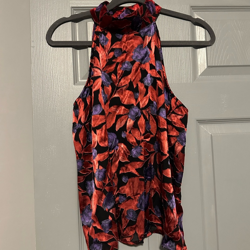 Worthington Red and Purple Floral Halter Blouse